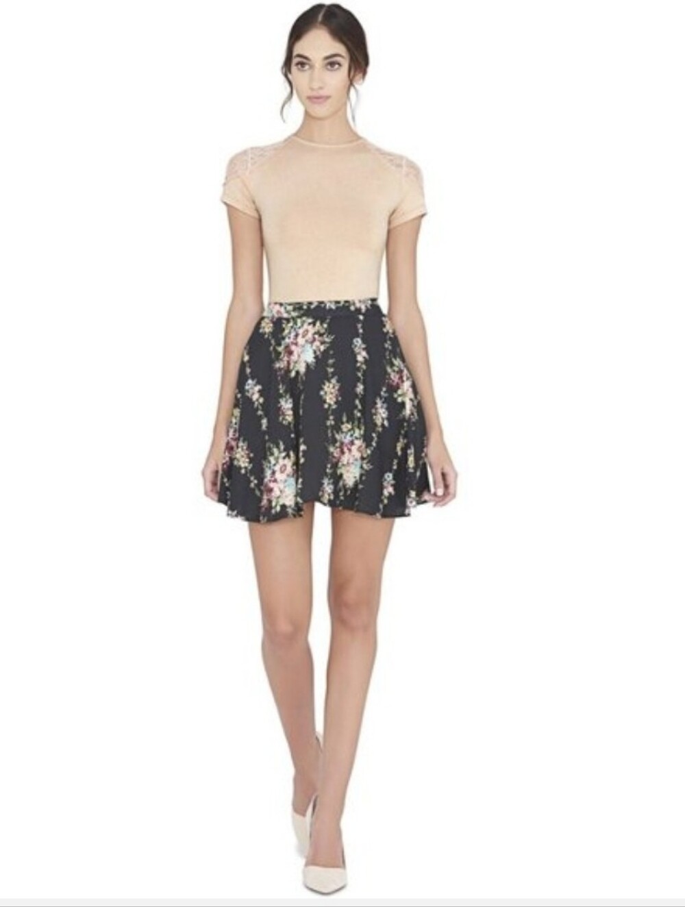 Alice + Olivia Blaise Trapeze Shirley Black Floral Skater Skirt